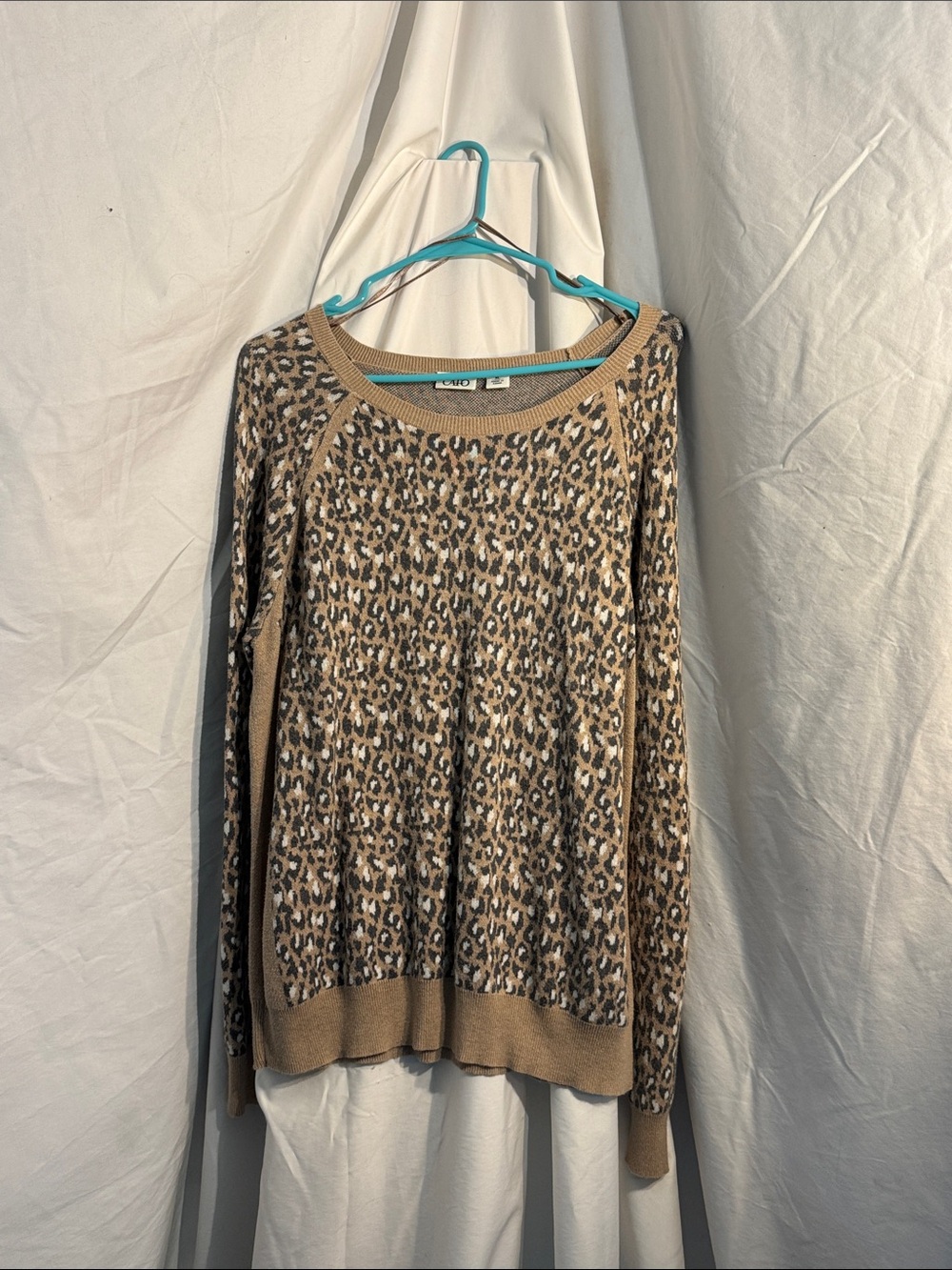 Cato Beige Leopard-Print Crewneck Sweater